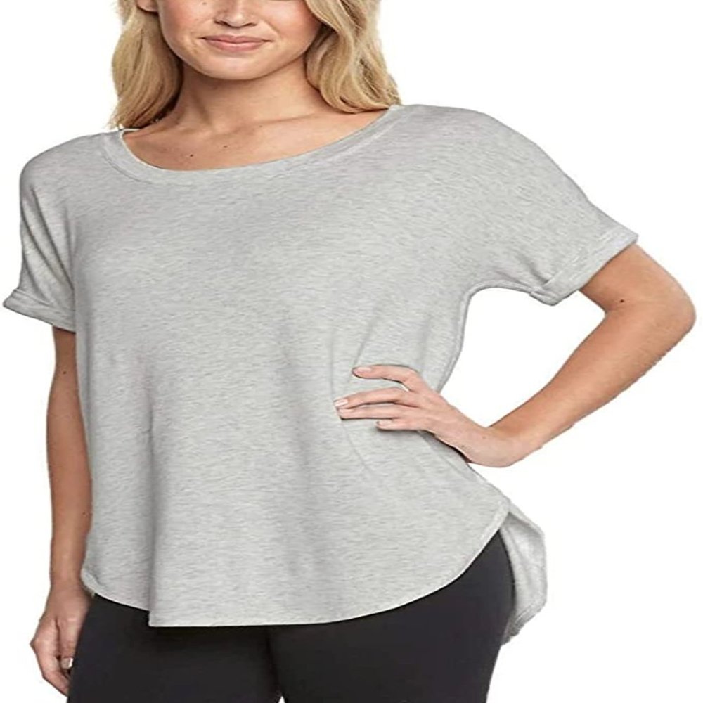 Matty M Women's Roll Cuff Short Sleeve Tee Shirt XS Pearl Grey